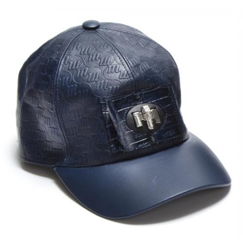 Mauri H52 Wonder Blue Genuine Baby Crocodile / Embossed Nappa Leather Hat